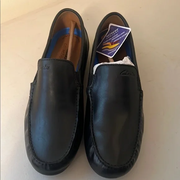 Clarks Shoes Clarks Black Leather Markman Plain Loafers Slipon